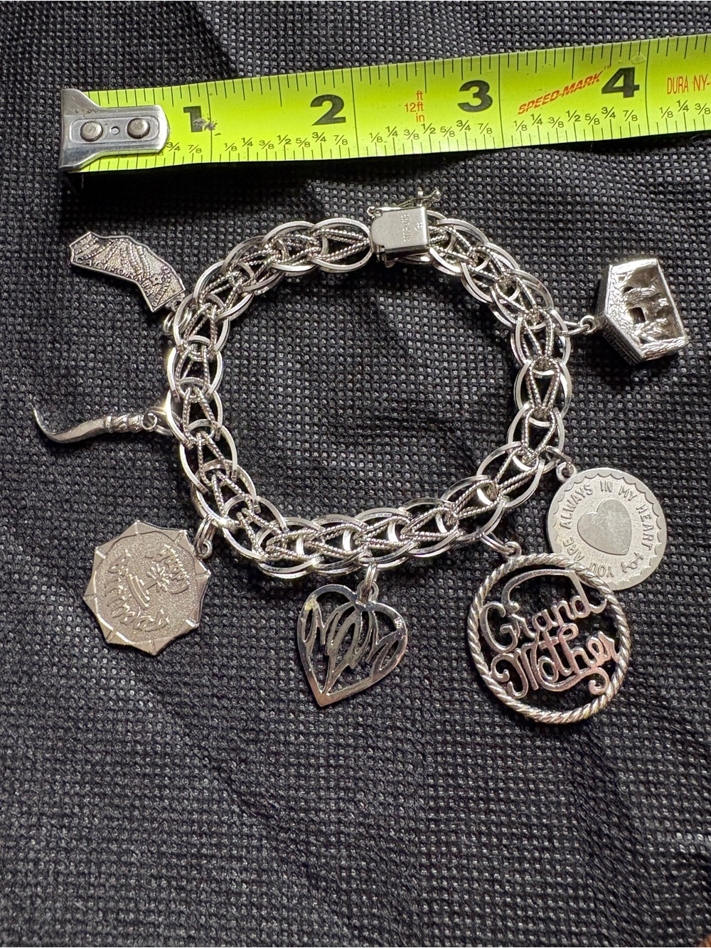 Silver-Tone Grandmother Charm Bracelet with Heart Pendants